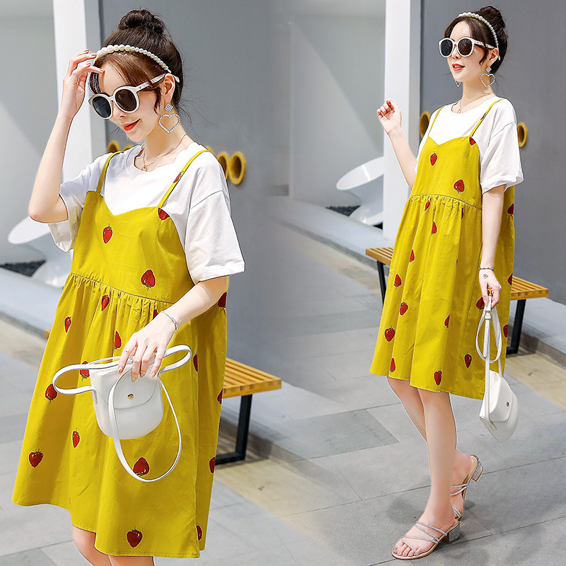 Maternity Dress Internet Celebrity Hot Style Fashion Summer Mid-Length Loose Plus-Size Dress That Doesn'T Show Pregnancy and Covers the Belly