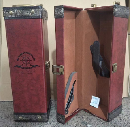 Picture of Spot Red Wine Gift Box Double Leather Red Wine Handbag 2 Wine Packaging Boxes Red Wine Box Wholesale