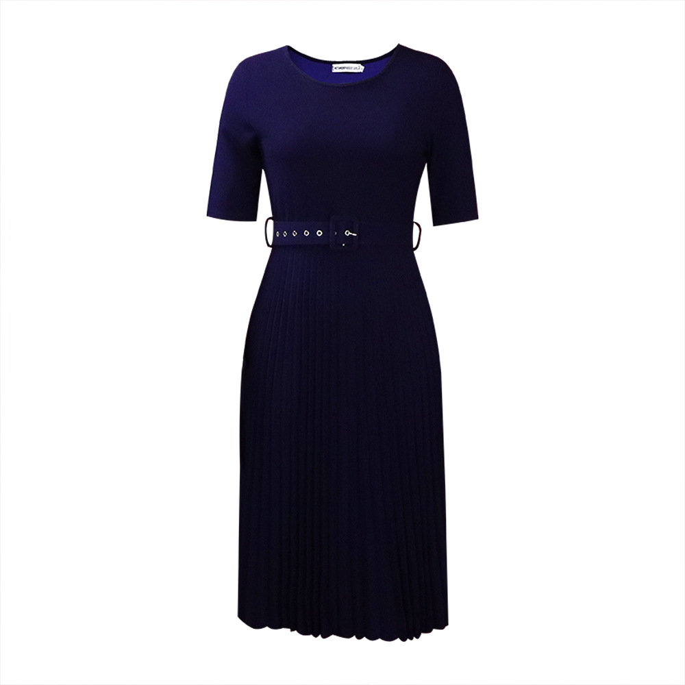 Picture of Q114 European and American women's 2025 summer new fashion round neck short sleeve solid color pleated elegant plus size African dress
