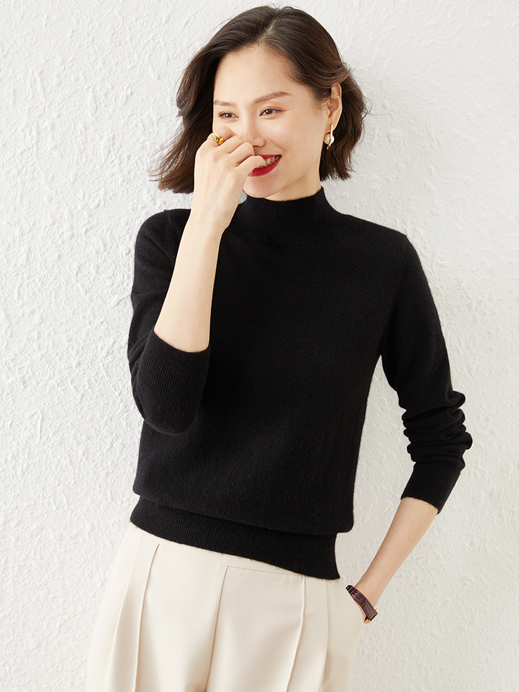 Picture of 2024 Autumn and Winter New Half-turtleneck Knitted Sweater Women's Loose All-match Solid Color Pullover Inner Warm Base Shirt