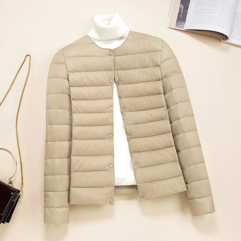 Picture of Lightweight Down Jacket Women's Short New Round Neck Thin Inner Liner Slim-fit Inner Wear Base plus size Jacket Trendy