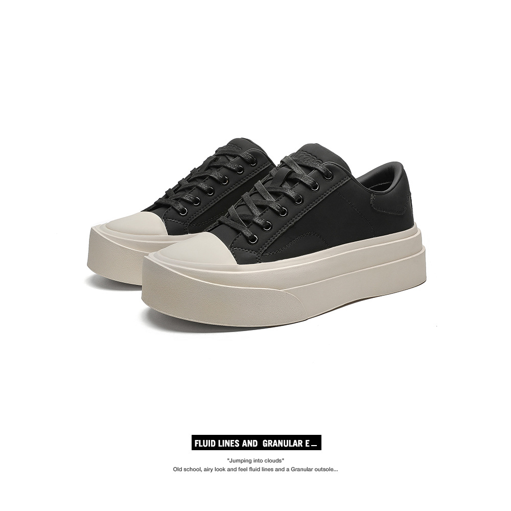 Big Head Irregular Thick Sole Heightened Black and White Shoes Men's All-match Trendy Shoes Genuine Leather Men's Casual Sneakers Fashionable Comfortable Men's Shoes