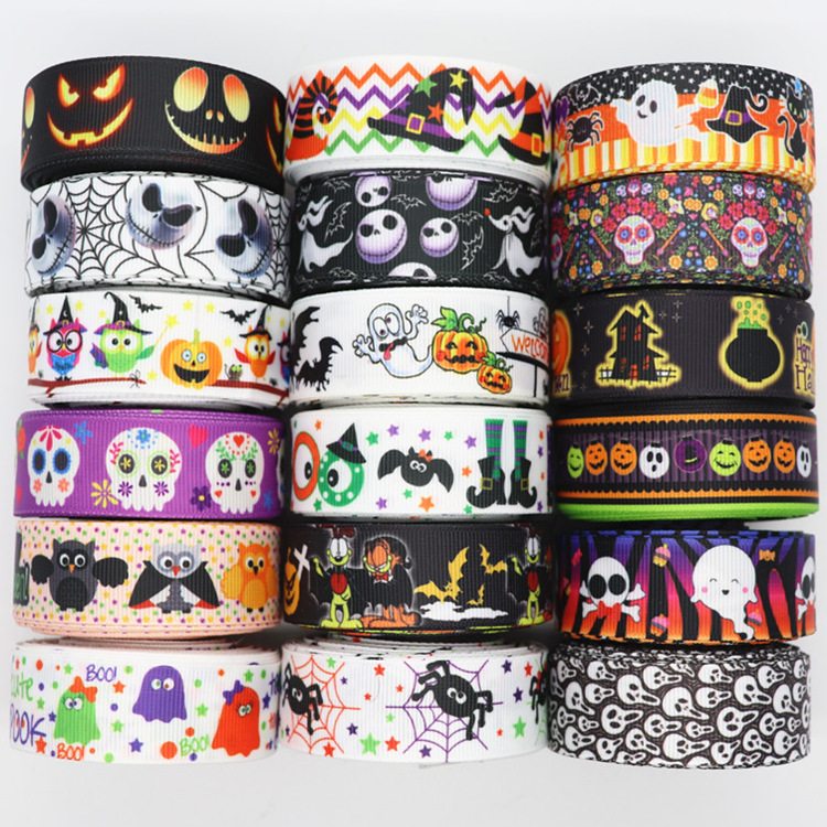 Factory Made 3.8CM Thread Belt Halloween Thread Printing Polyester Ribbon DIY Hair Accessories Packaging Ribbon