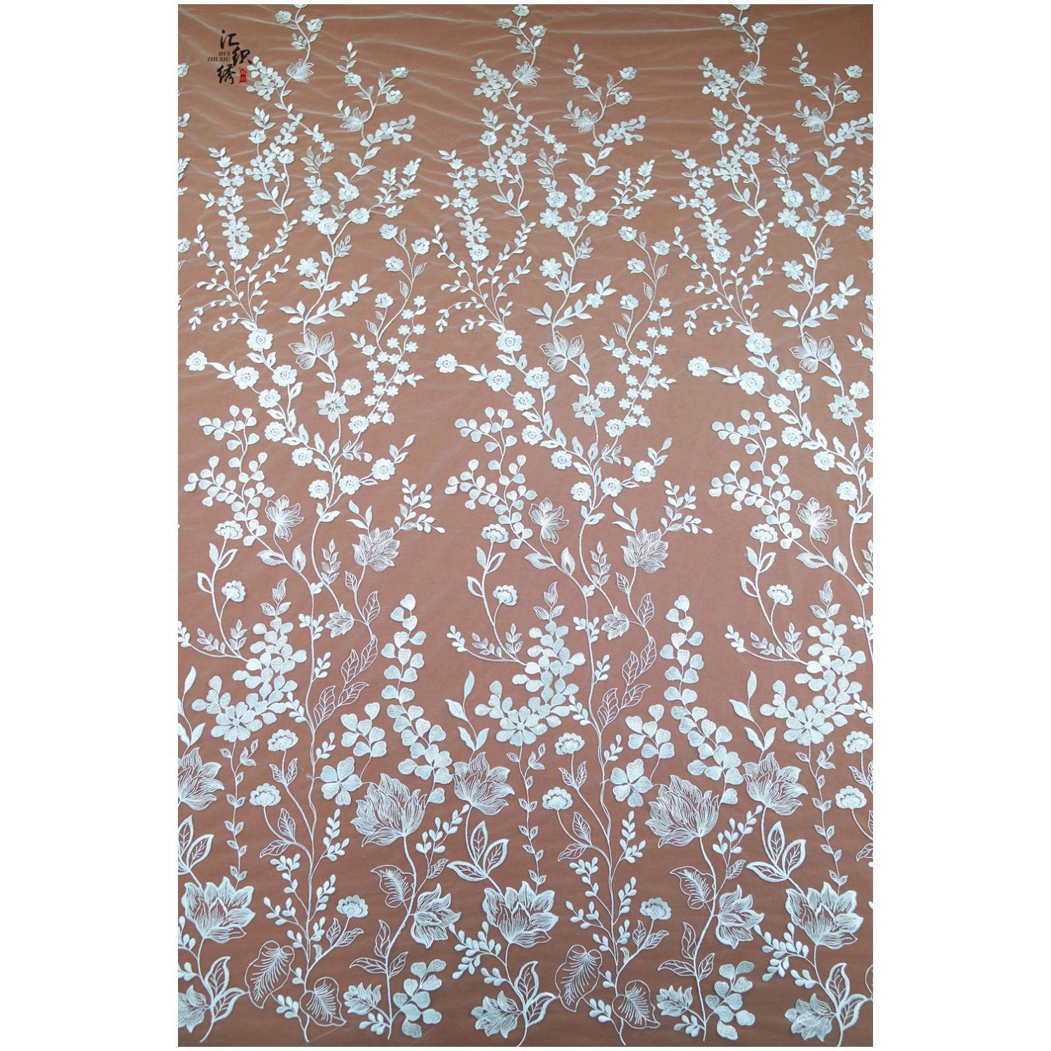 Picture of French wedding dress embroidery fabric polyester light positioning large flower embroidery cloth stage clothing fashion accessories lace fabric