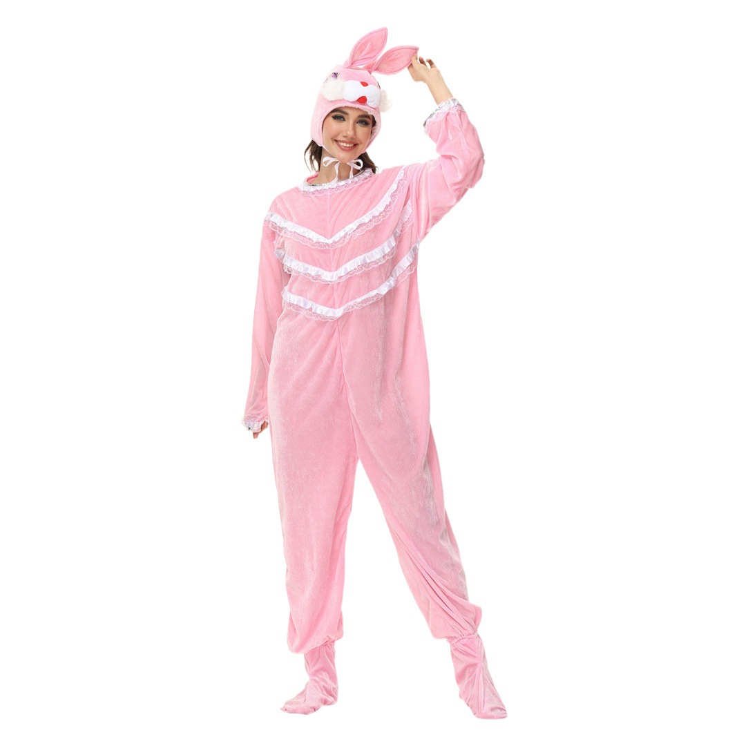 Annual Meeting Cosplay Winter Jumpsuit Animal Pink Rabbit Suit Adult Animal Pajamas Stage Performance Clothing