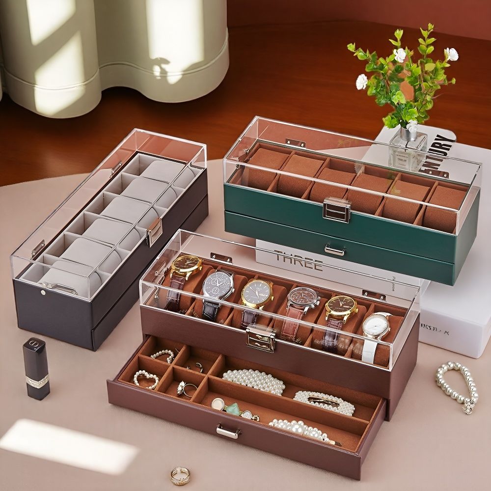 New Watch Storage Box Six-Digit Acrylic Machine Ring Watch Watch Collection Box Transparent Watch Display Box