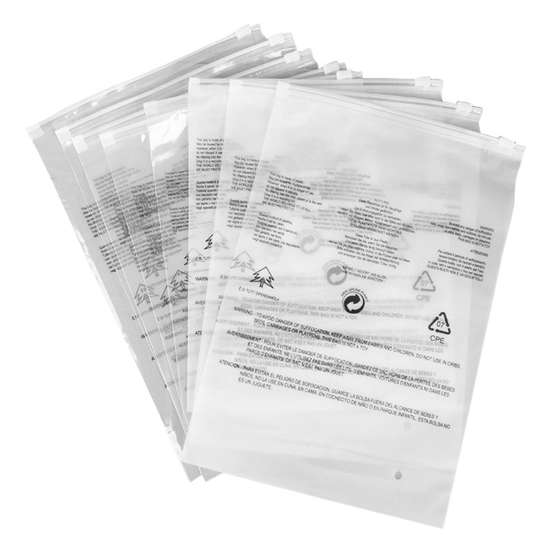 Warning Zipper Bag PE Transparent Frosted Foreign Trade Clothing Zipper Bag Cross-border Clothes Packaging Bag Storage Pocket