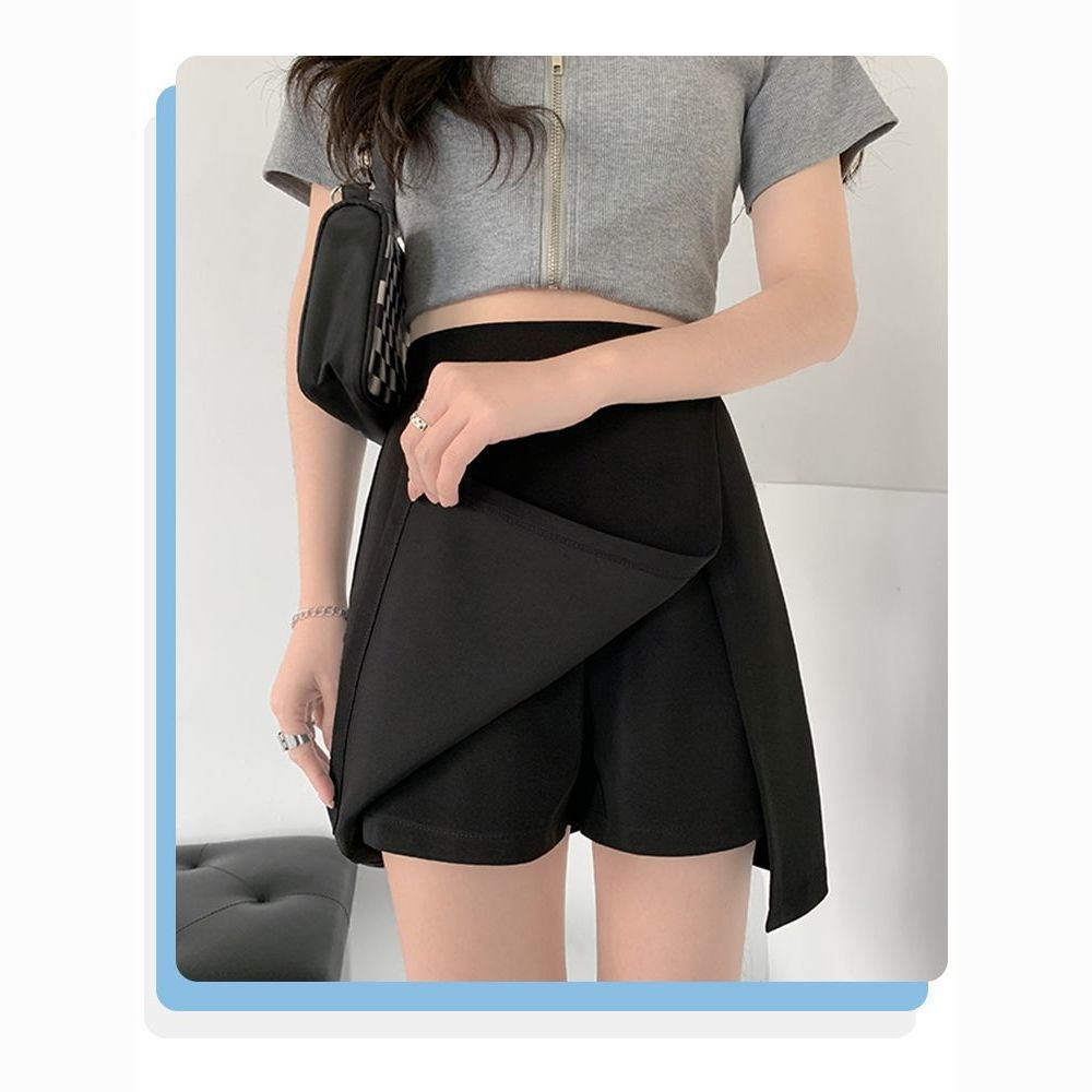 Pants Suit Hip Black Skirt Women's Skirt Summer plus size A- line Short Pants Skirt All-match Split High Waist Slimming