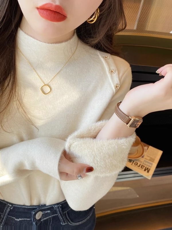 Picture of Women's Half Turtleneck Knitted Bottoming Shirt with Autumn and Winter Style All-In-One Velvet Sweater 2023 New High-Bottom Top