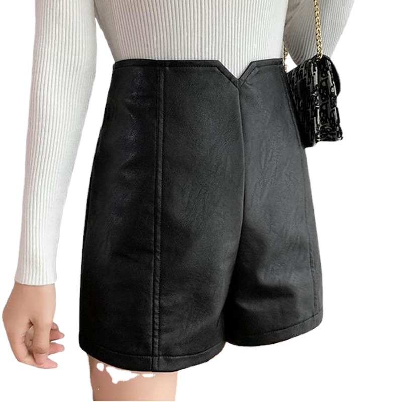 PU leather shorts Women's Spring and Autumn 2023 new high waist slimming pants loose outer wear small plus size casual pants