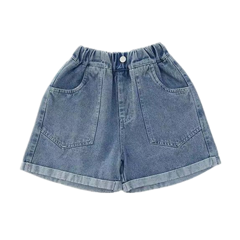 Picture of Girls' Jeans 2025 New Arrival Loose Western Style Children's Korean Style Mid-Big Children's Summer Shorts Roll-up Large Pocket Pants