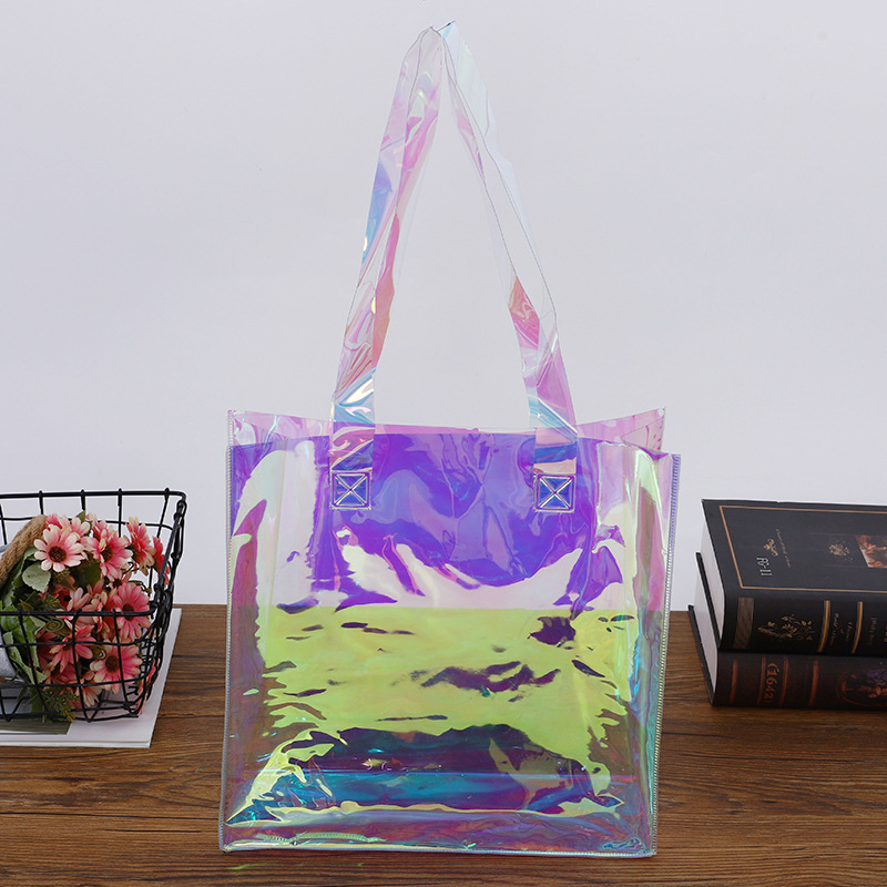 Laser magic color pvc portable shopping bag advertising plastic bag new gift bag custom go out colorful hand bag