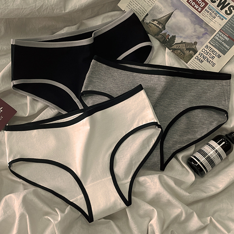 Sports cool style ins simple girls underwear waist Japanese black and white pure cotton ladies briefs wholesale