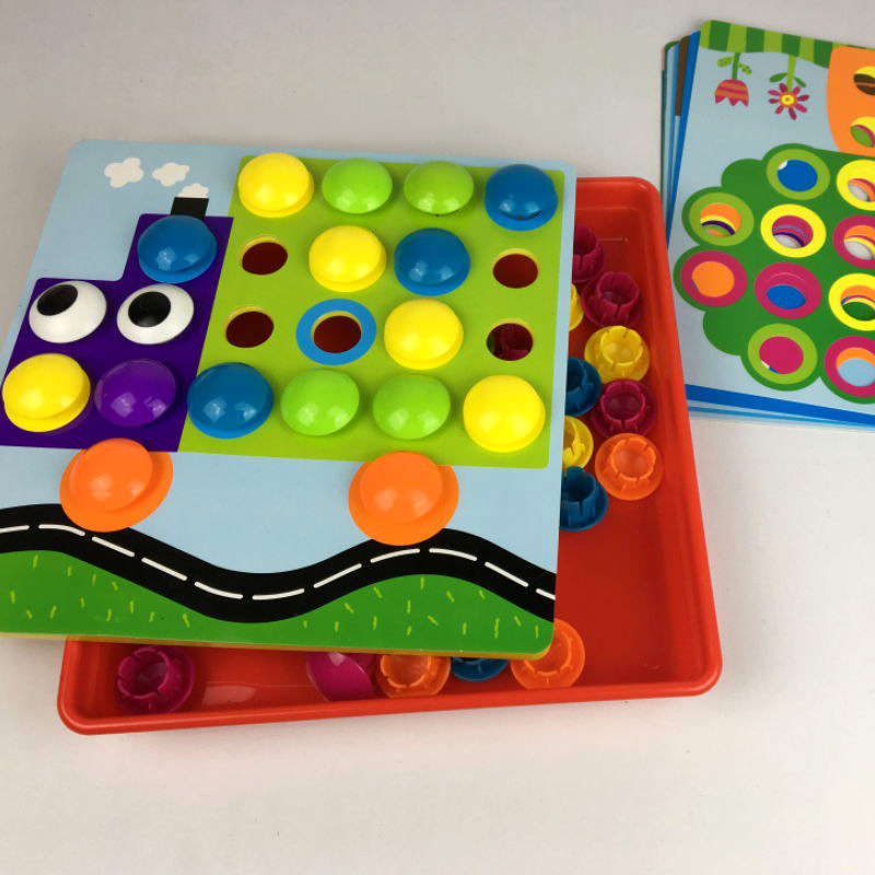 Picture of Large-grain button jigsaw puzzle mushroom nail originated from American early childhood Children's Enlightenment puzzle color matching combination toy