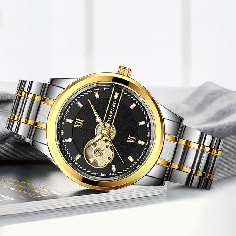 Picture of Tianbo tourbillon watch men's waterproof mechanical watch automatic steel band hollow tide luminous brand business watch
