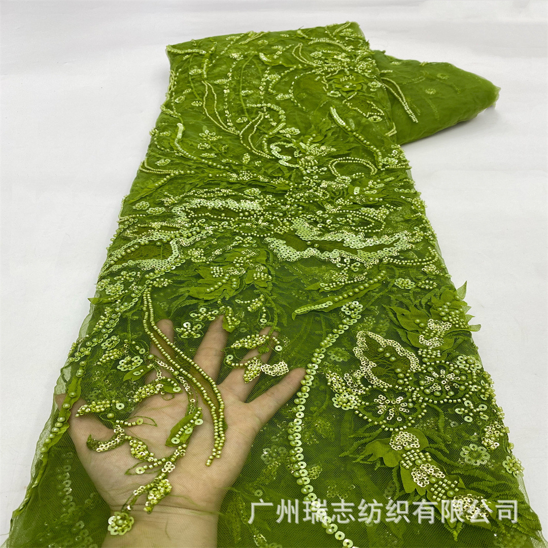 Lace fabric three-dimensional laser flower handmade sequin bead embroidery lace mesh wedding dress cheongsam dress fabric