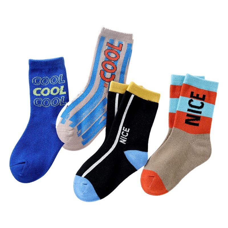 4 pairs-children's socks autumn and winter mid-barrel pure deodorant cotton long barrel basketball klein blue spring and autumn big children's tide socks ins