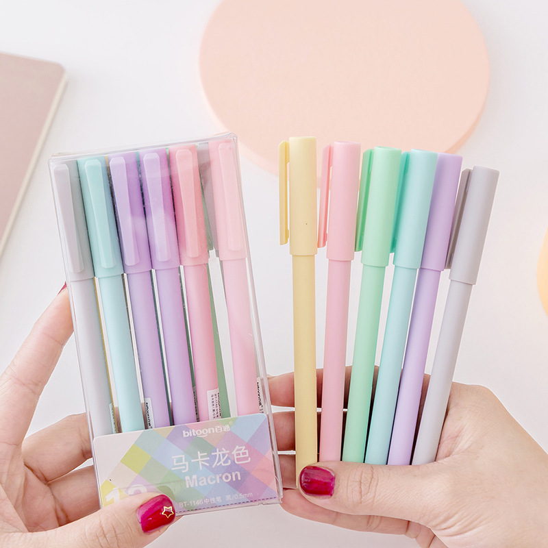 Baitong Macaron Pull Gel Pen 0.5mm Full Needle Head Morandi Retro Color Water Pen Office Sign Pen