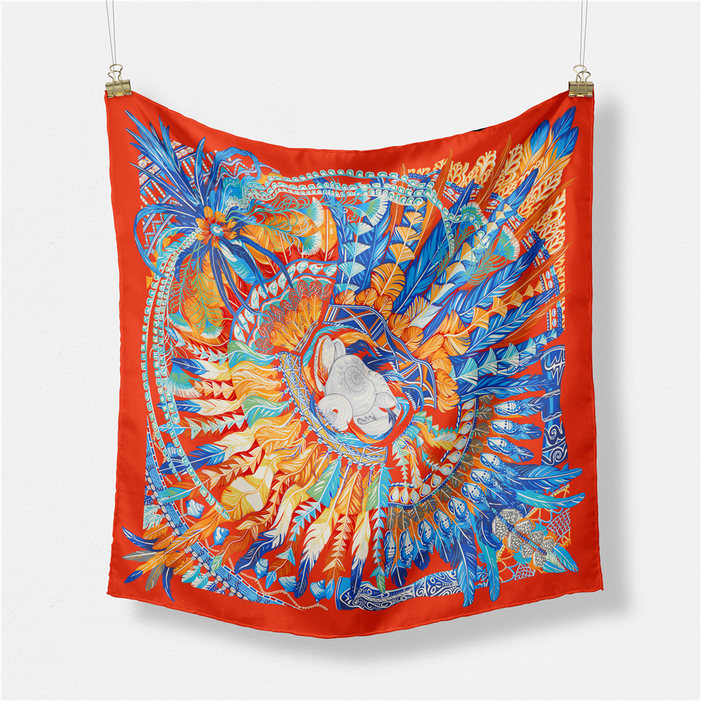 Picture of New 53cm Fashion Small Square Scarf Taiwan Version Printed Twill Satin Machine Fine Rolled Edge Women's Scarf Headscarf Wholesale