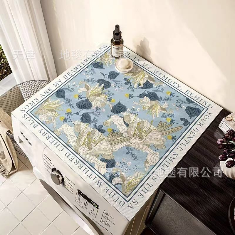 Picture of Drum washing machine cover pad flower diatom mud absorbent draining pad American pastoral style refrigerator microwave oven dust pad