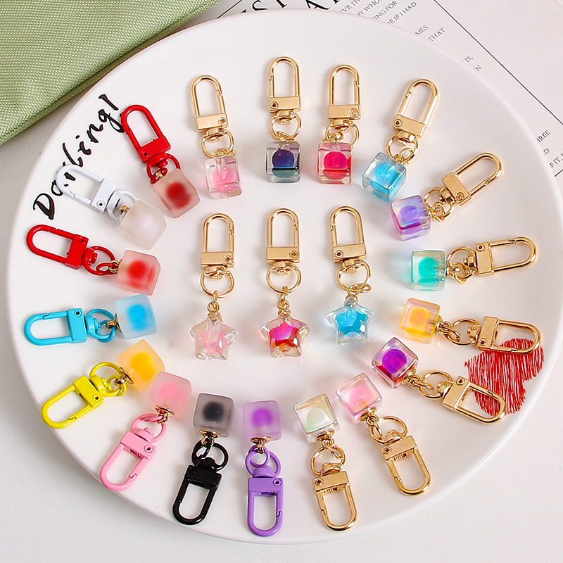 Picture of ins style AB color love beads keychain pendant diamond-shaped cut hanging hole door buckle girl's heart bag bag hanging jewelry