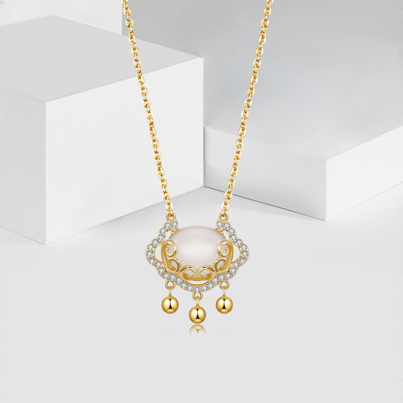 New TikTok Same Necklace Xiangyun Ruyi Ping An Lock Necklace Light Luxury Exquisite Bells for Girlfriend Gift