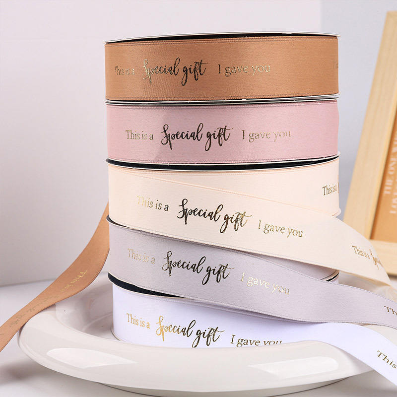 Cross-Border Supply of High-Quality English Ribbon Hot Stamping Flower Ribbon Bouquet Gift Birthday Cake Polyester Packaging Ribbon