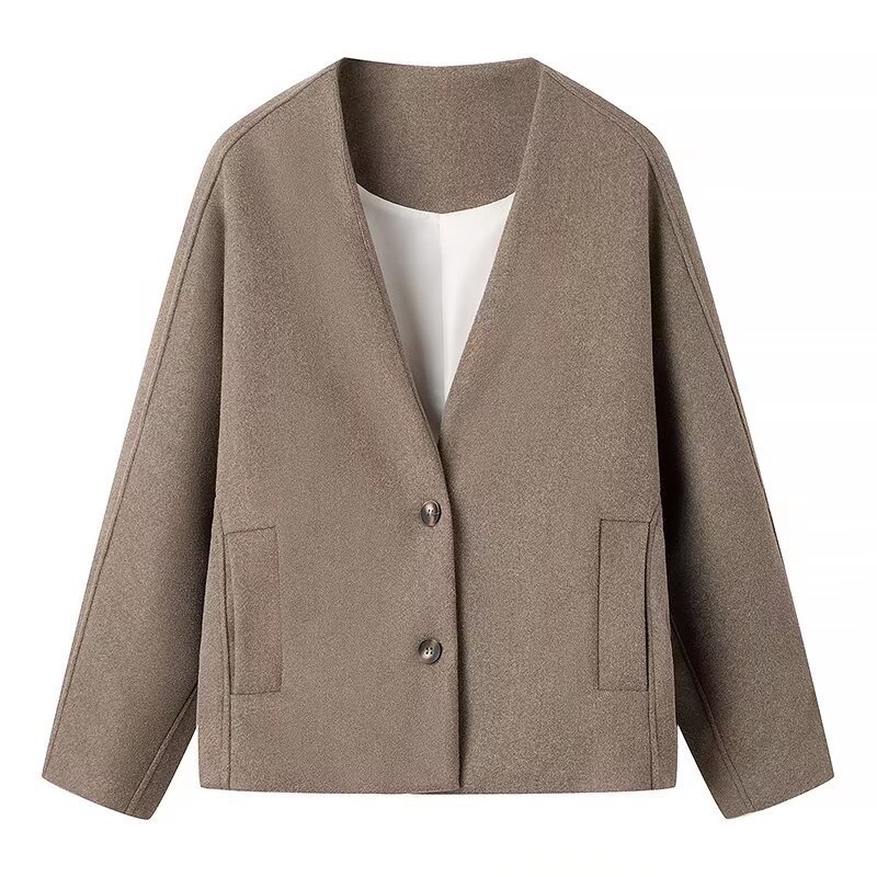 2024 Spring New European and American Cross-border Women's Street Fashion V-neck Top Short Woolen Jacket 1763