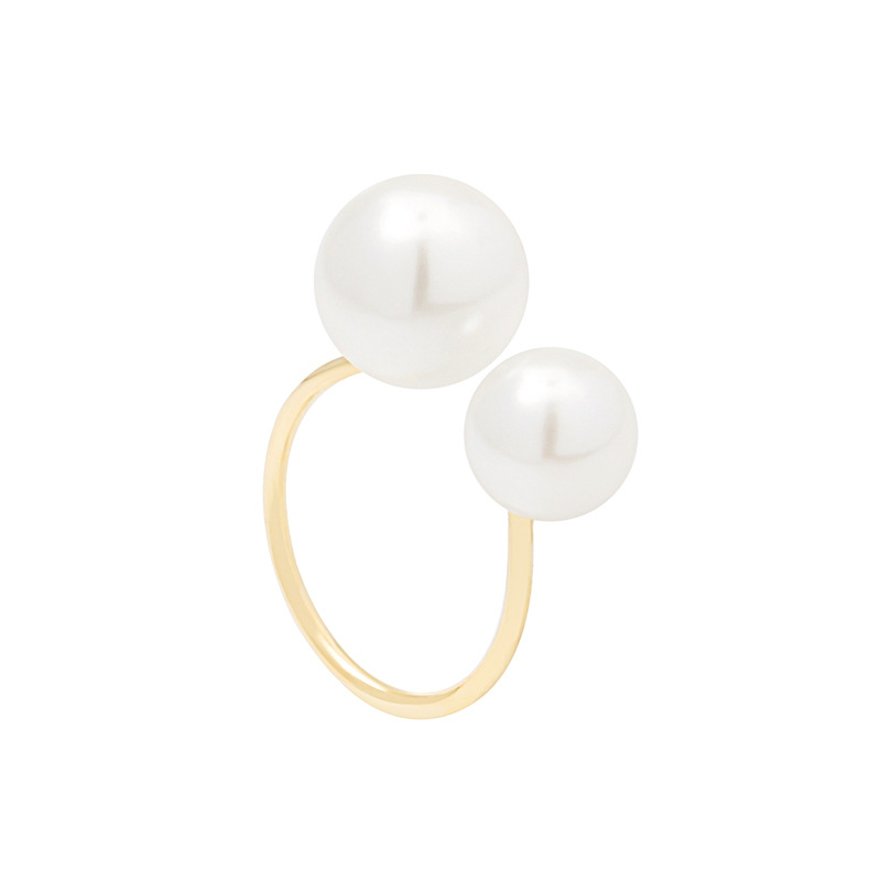 Picture of J588 South Korea Ring Size Pearl Opening Ring Minimalist Exaggerated Ring Double Pearl Ring for Women