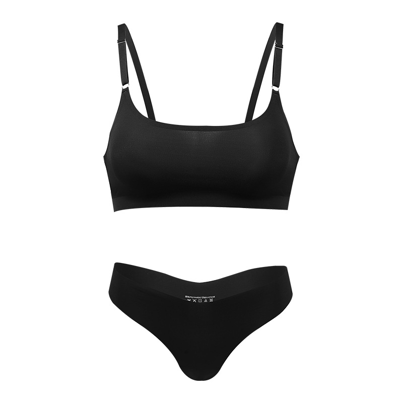 Picture of plus size sexy bra suit women's ice silk seamless no steel ring small chest gathered leopard print women's underwear suit