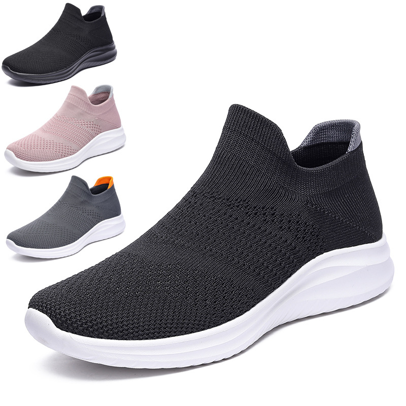 Cross-Border Large Size 46 Lightweight Trendy Casual Running Shoes Couple Socks Shoes Sports Shoes Women's Fly Woven Mesh Shoes Men