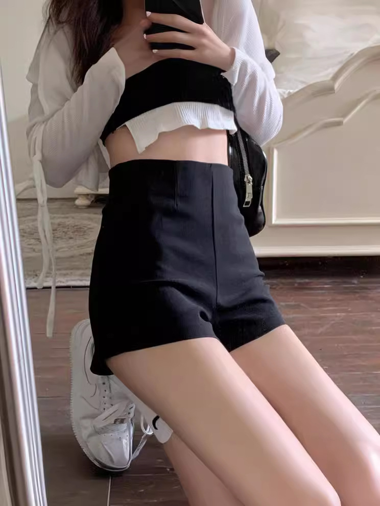 Black Shorts Women's Summer Suit Stretch Outer Wear Tight Hip Sexy Bottoming Slimming High Waist Hot Pants