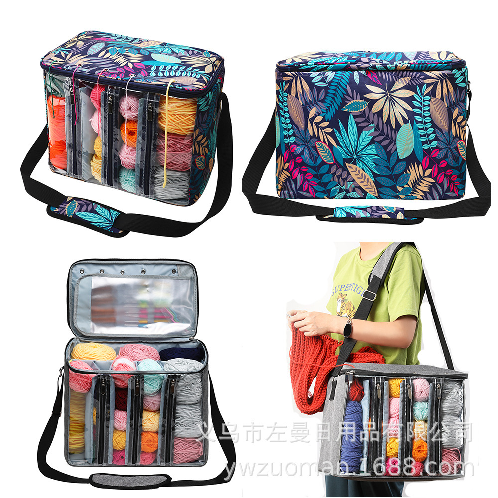 Amazon's Best-Selling Knitted Yarn Storage Bag, Independent Compartment Bag, Double-Layer Satchel Shoulder Strap Satchel Bag