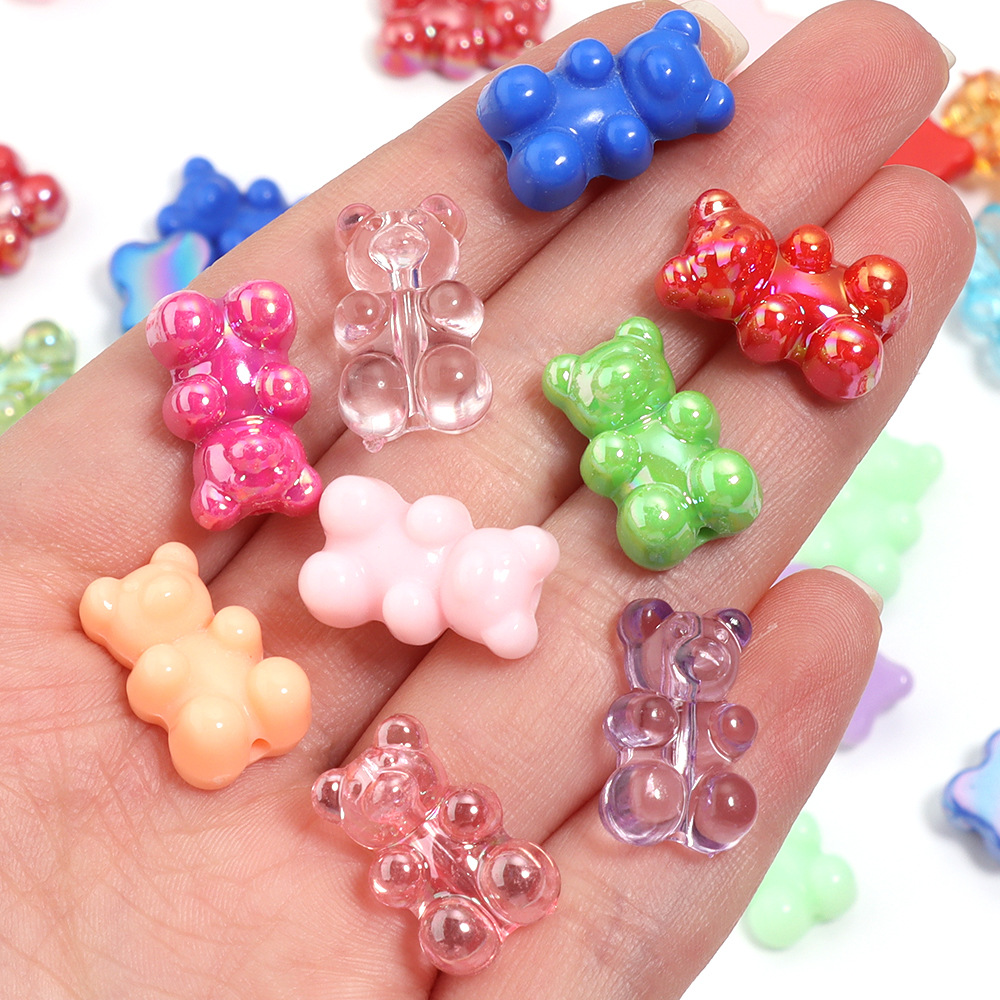 DIY Accessories Acrylic Transparent Mixed Color Bear Beaded Vertical Hole Hand Earrings Bracelet Necklace Accessories