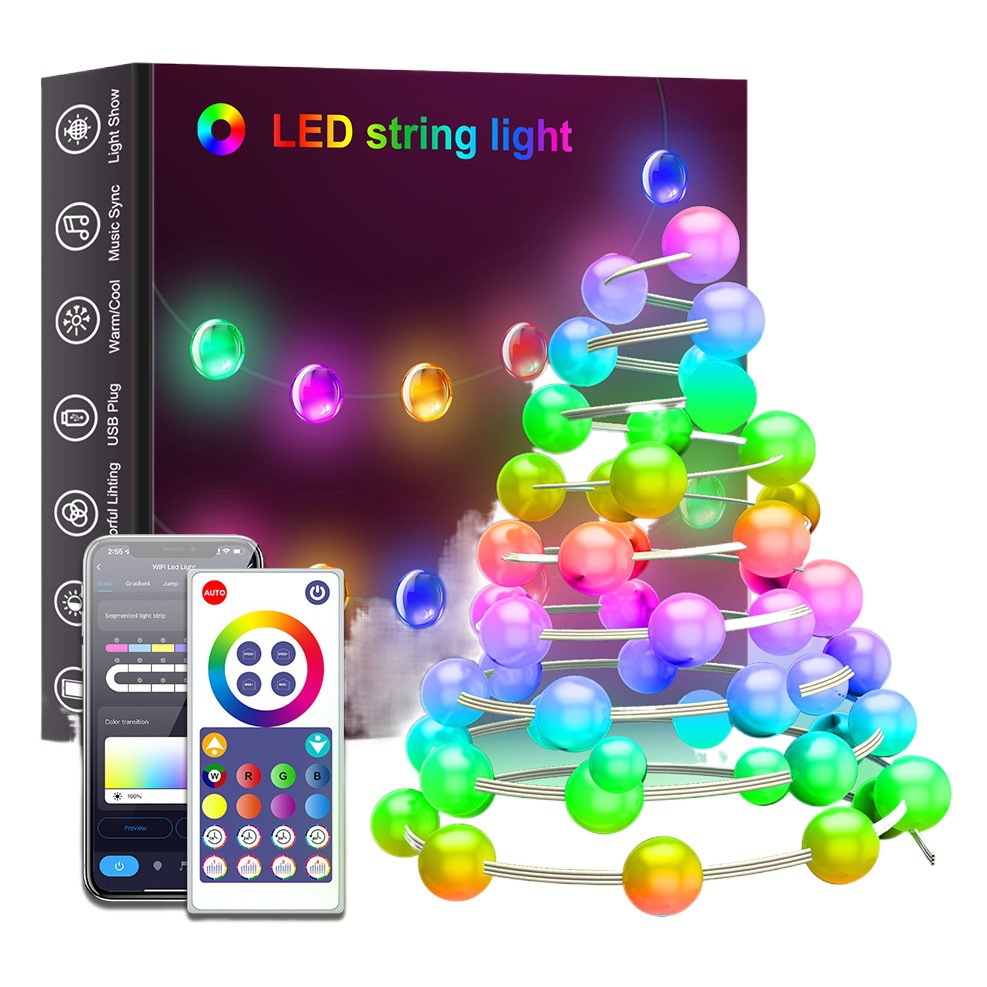APP intelligent point control integrated ball magic color light string small white ball leather line light string courtyard Christmas decorative color light