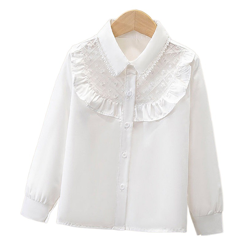 Foreign Trade Kidsren's Clothing Girls White Shirt 2025 Spring & Fall New Medium and Large Kidsren's Shirt Tops Cross-Border New Products