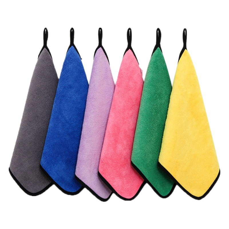 Wholesale Car Towel Coral Fleece Thickened Car Interior Cleaning Towel Absorbent with Hook Non-Shedding Car Wiping Cloth