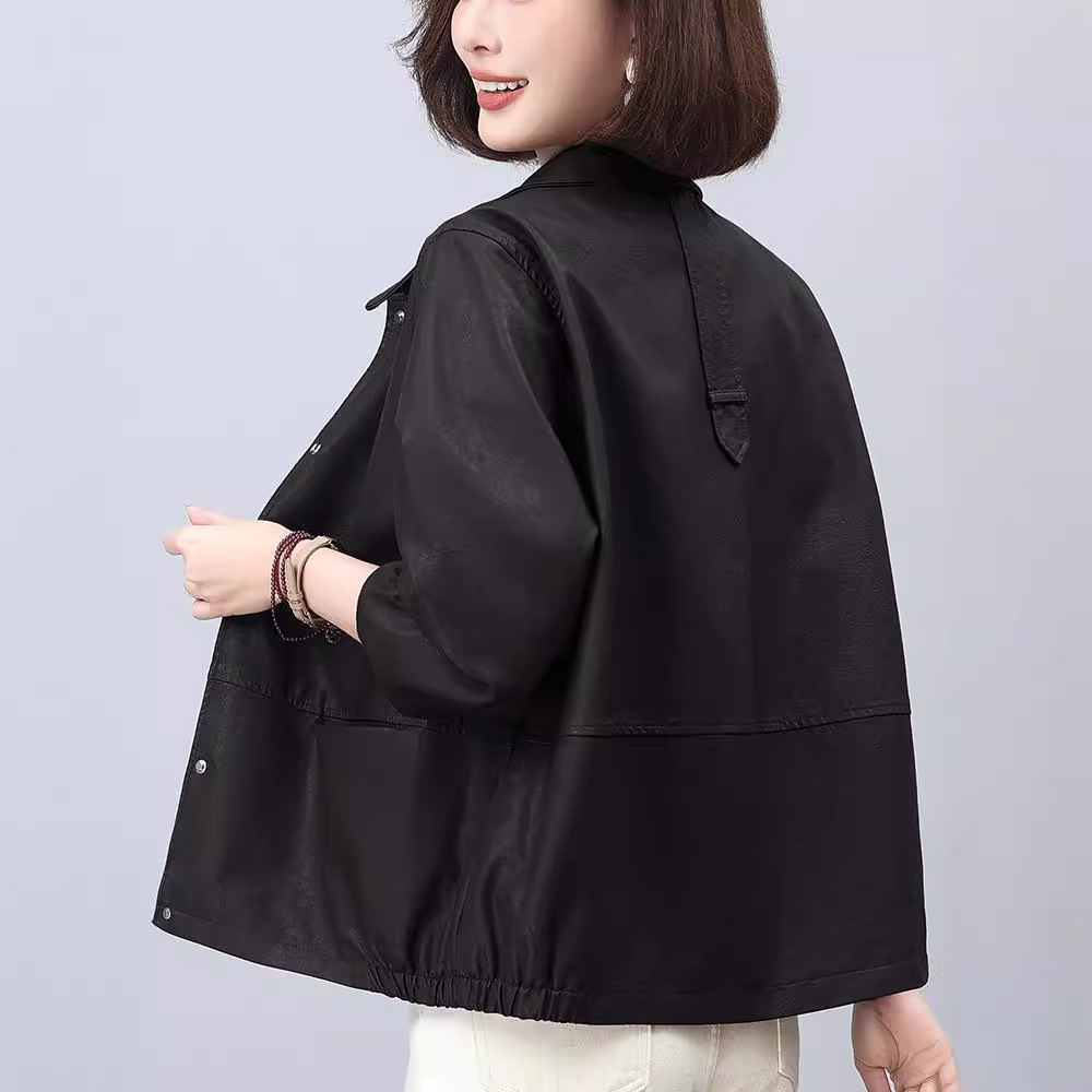 Picture of Leather Jacket Women's 2024 New Explosions Spring and Autumn Short Small Mother Western Style Thin Casual Leather Jacket Trendy