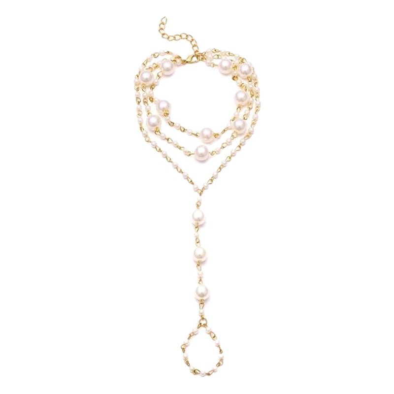 New European and American Cross-border Pearl Three-layer Handmade Beaded Toe Anklet Fashion All-match Foreign Trade Hot Selling Foot Accessories for Women