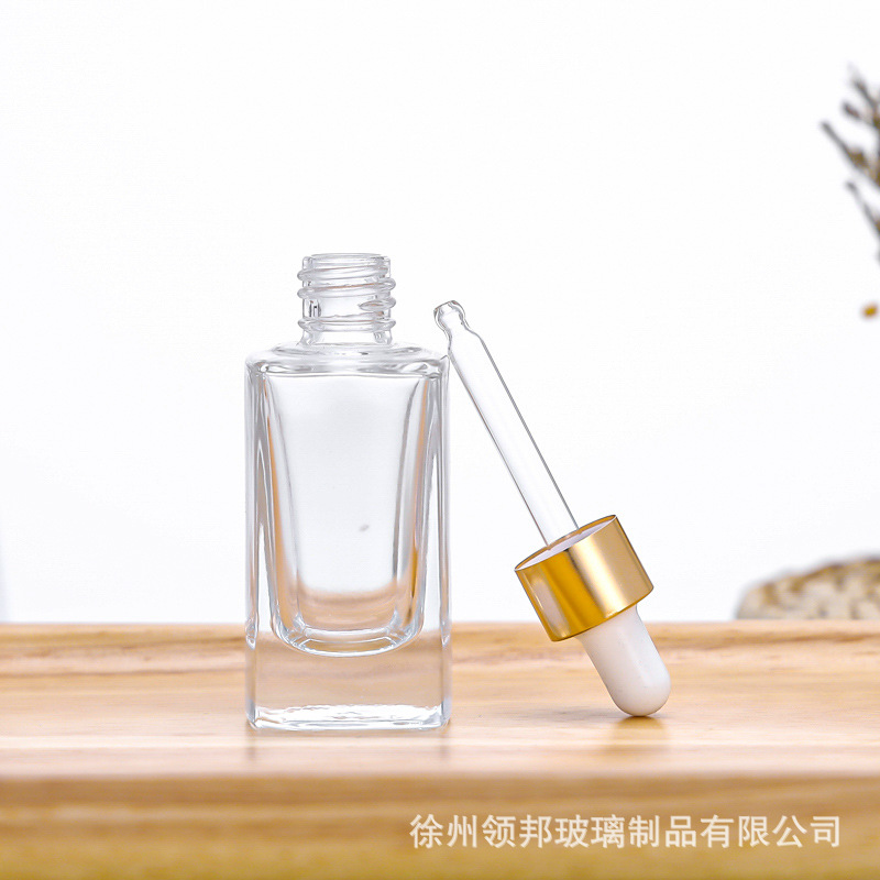 Picture of in stock Essence Bottle Wholesale 15ml30ml Rubber Head Dropper Transparent Empty Glass Bottle Square Screw Empty Bottle