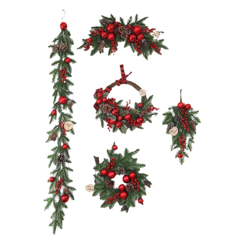 [In Stock wholesale] Christmas Wreath Christmas decoration rattan wall hanging tree 405070cmPE horn Christmas flower