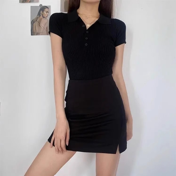 Short black skirt for women 155cm slimming pear-shaped figure A- line skirt high waist short xs size suit skirt