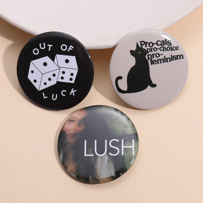 Creative cartoon round cat shape tinplate brooch ins personality it's funny letter badge accessories