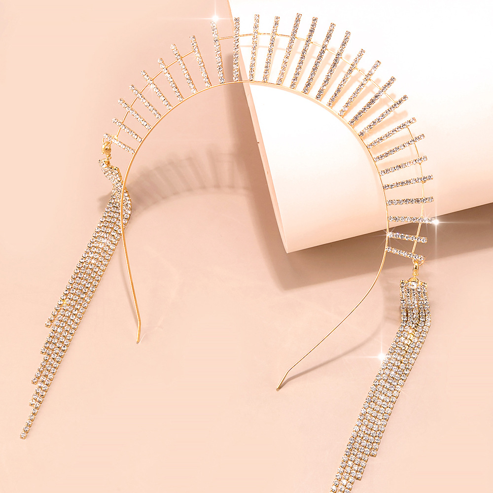 Europe and the United States new long tassel flower girl hairband cross-border hot rhinestone personality hair accessories headband factory outlet