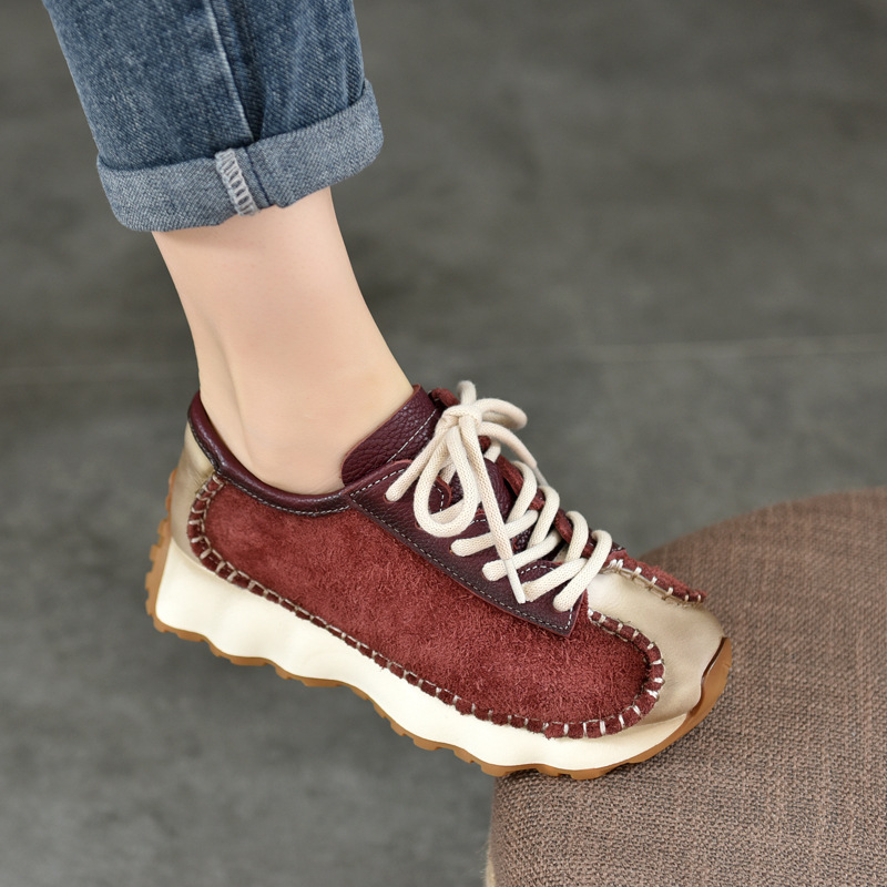Retro Handmade Genuine Leather Women's Shoes Niche Design Baotou Flats 2025 Spring New Cowhide Low-Top Thick-Soled Shoes