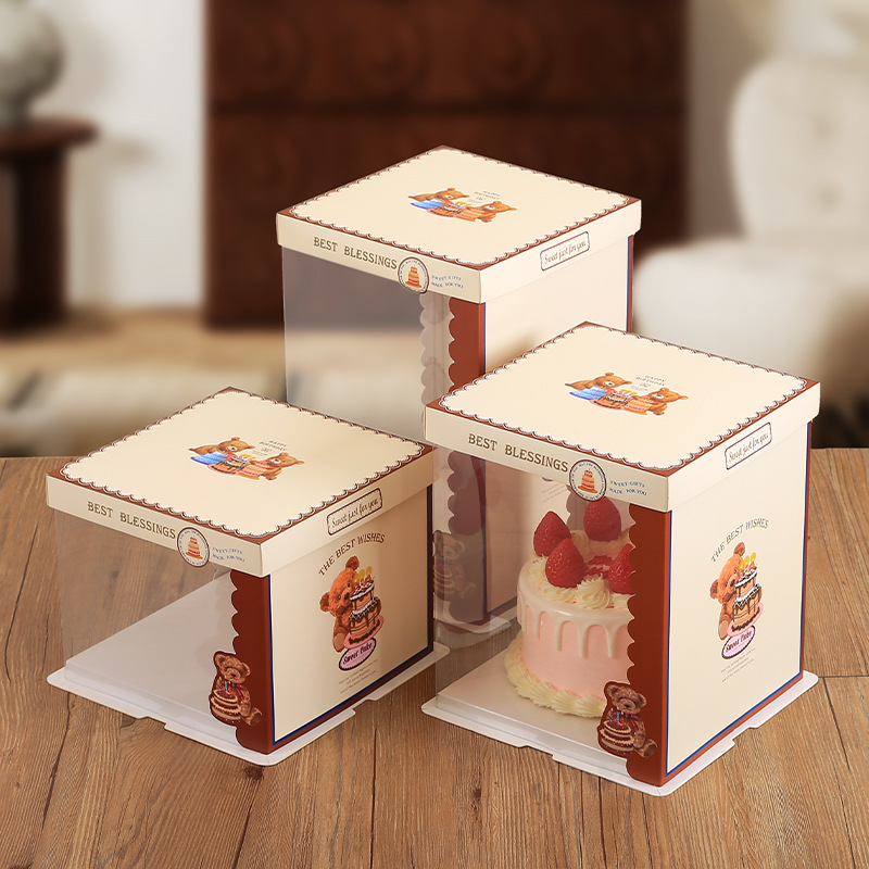 Net red birthday cake box translucent 6 inch 8 inch 10 inch 12 inch double layer height packaging box customization