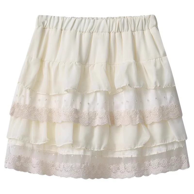 Picture of Cake skirt midi skirt for women, spring/summer high-waisted petite A-line skirt, ballet princess style, puffy short skirt, white lace