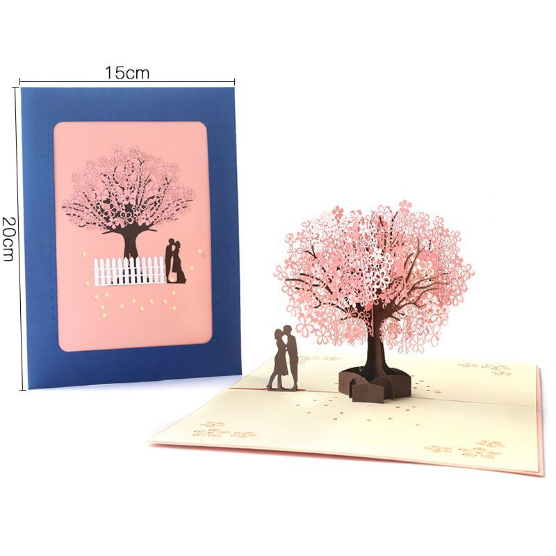 Picture of Teacher's Day Three-Dimensional Greeting Card Love Cherry Blossom Tree Paper Sculpture Valentine's Day Blessing Message Thank You Card Amazon Wholesale