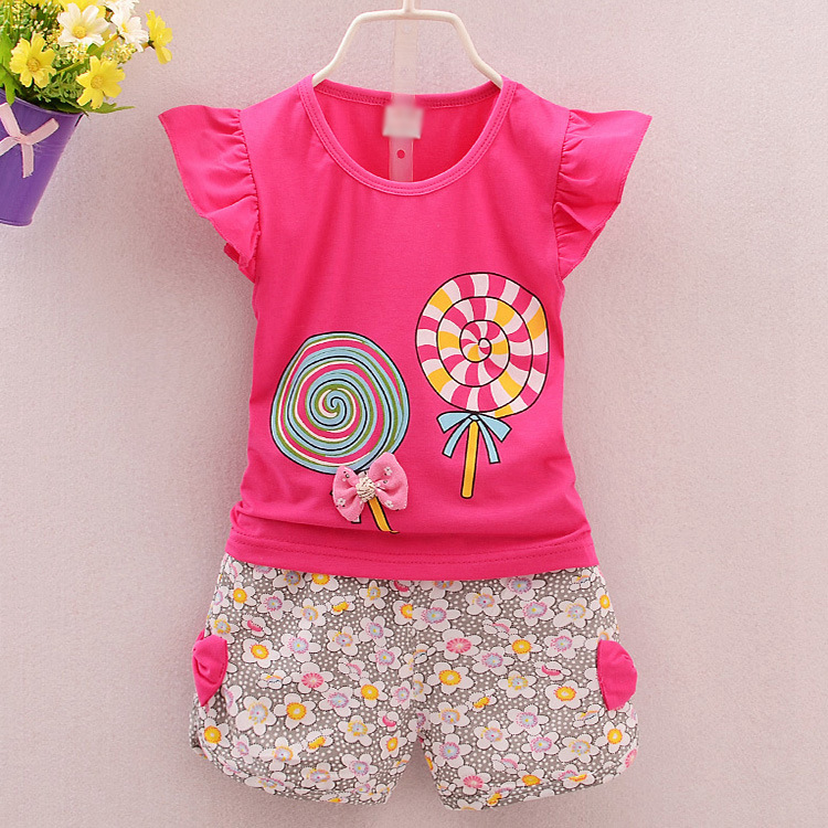 Trendy baby girls' summer clothes 2019 New 2 girls' lollipop vest suit infant children's clothing 1-4 years old clothes