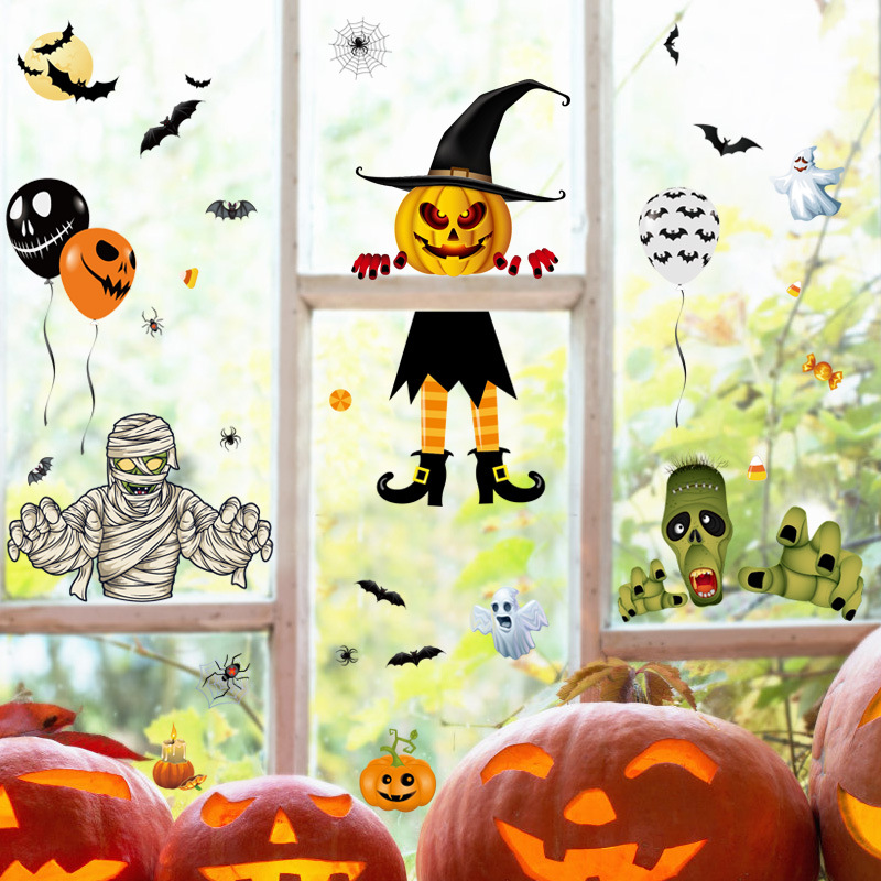Halloween Cross-Border Horror Stickers Haunted House Ghost Bat Static Stickers Halloween Glass Window Skull Decoration Stickers